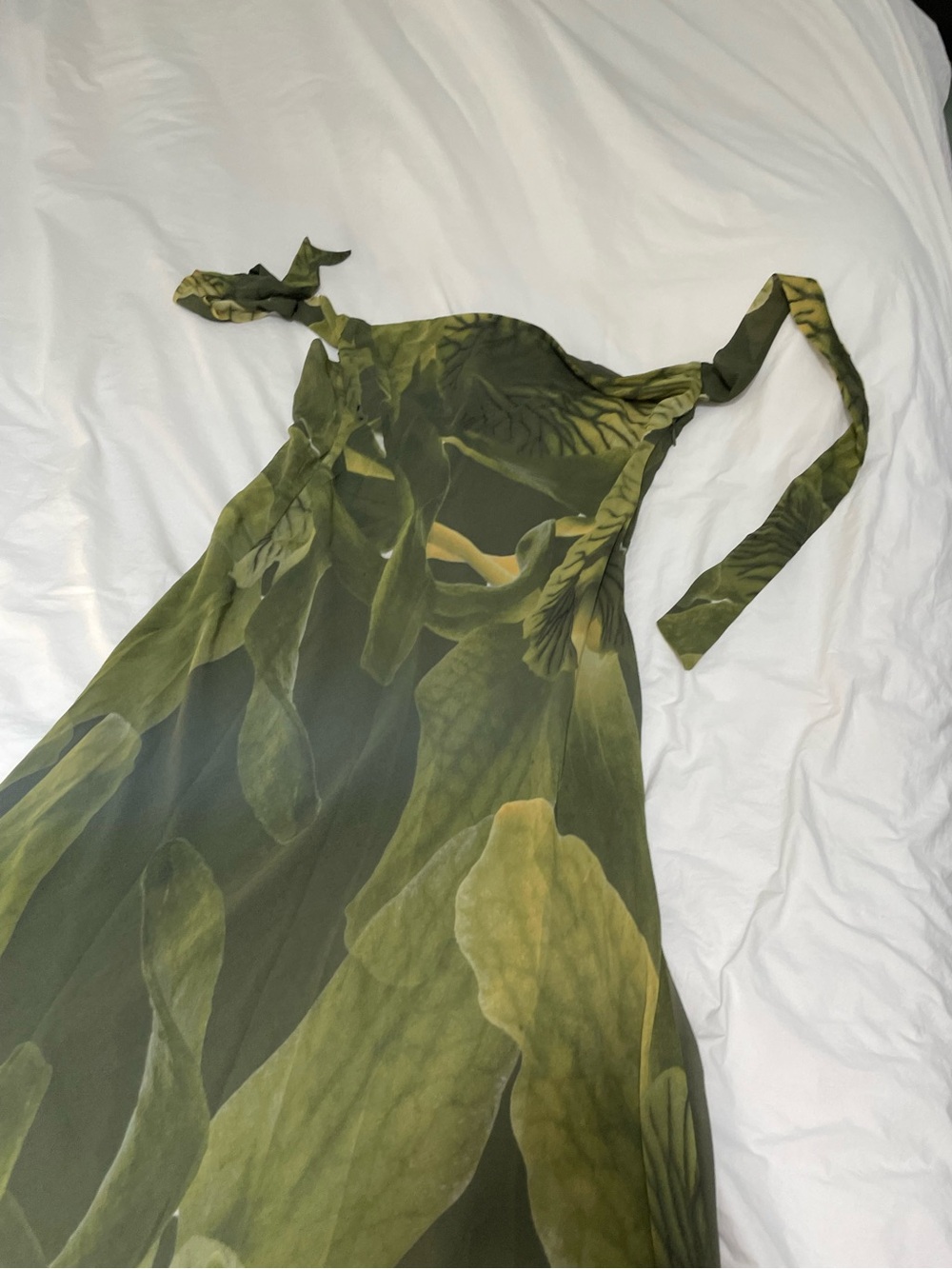 Peppermayo Olive Green Floral Tropical Leaves Strapless Nettle Maxi Dress - Picture 7 of 13